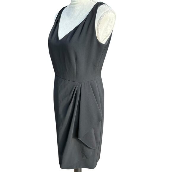 Lafayette 148 Petite Black Pleated Ruffle Crossed Shoulder Sleeveless Dress - 4P - Picture 3 of 10